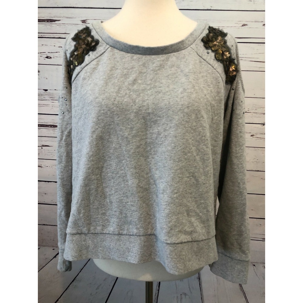 Shyanne Cold‎ Shoulder Sweatshirt Medium Gray Sequin Studded Western Womens